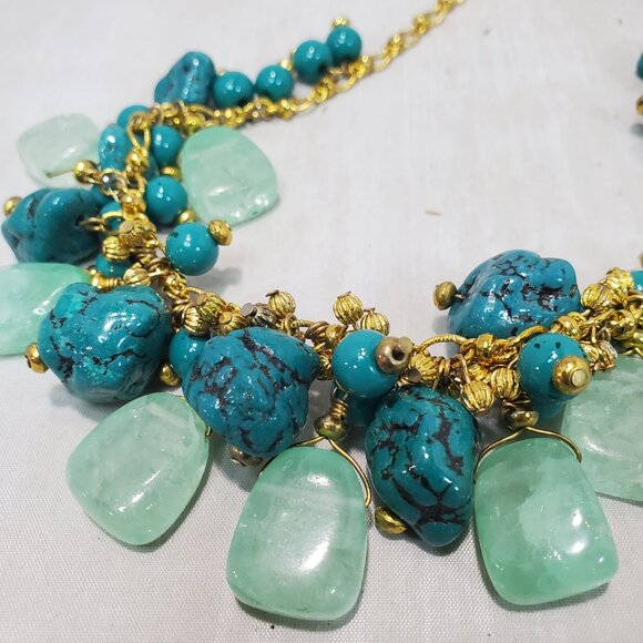Banana Republic Multi Strand Clustered Turquoise Glass Stones W/ Beads Necklace - Picture 5 of 8